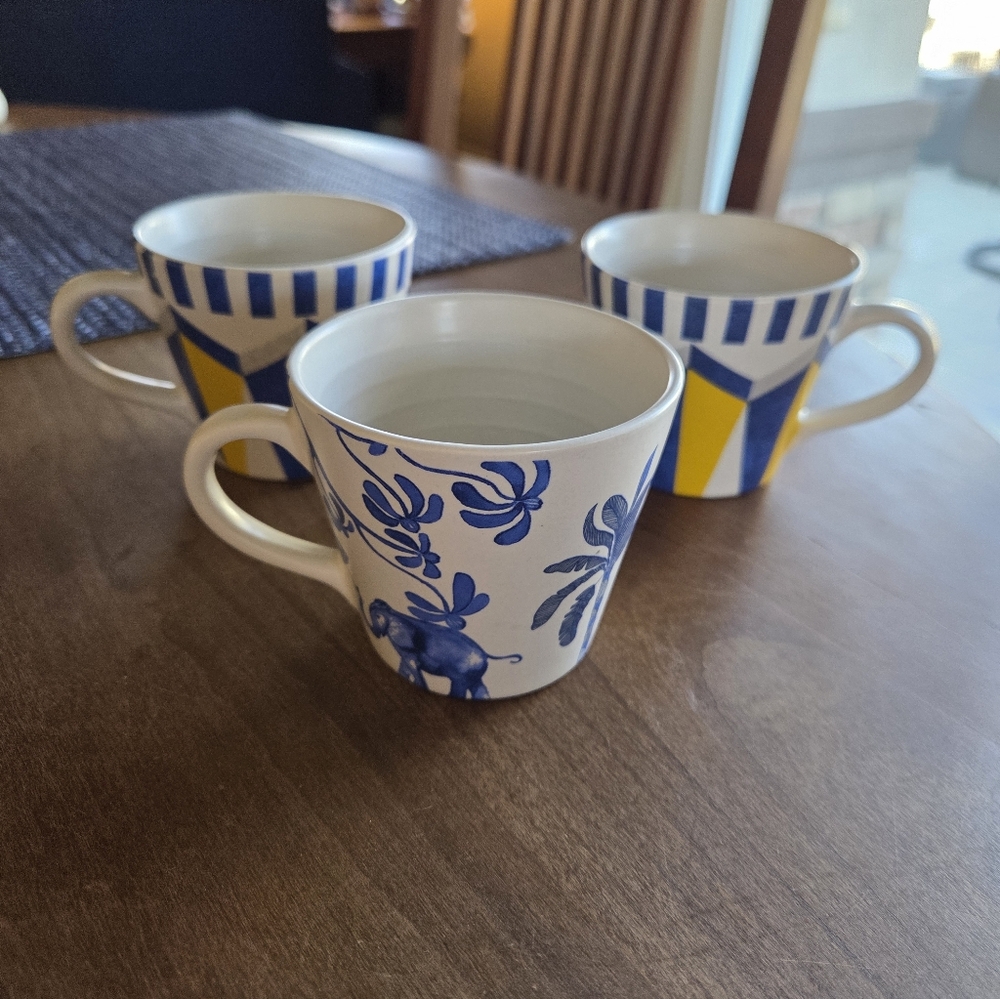Set Of 3 Nicobar Stoneware Sinar Mugs Hold Just Under 6oz